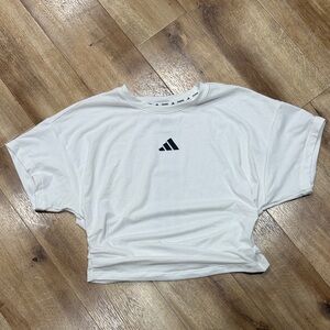 adidas White Cropped Logo Tee with Black Trefoil Accent